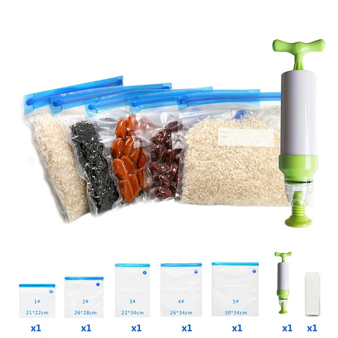 Manual Vacuum Sealer 5pcs/set Vacuum Bag Hand Pump Handheld Food Vacuum Sealer Sous Vide with 5 Sizes Vacuum Ziplock Bags