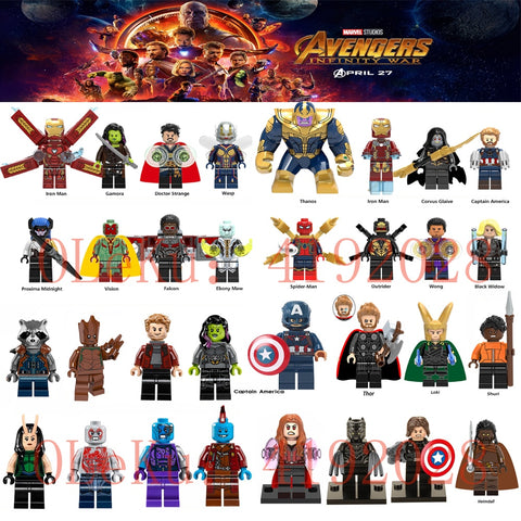 legoings Marvel Super Heroes Infinity War Thanos Guardians of Galaxy Spider iron man Avengers THOR Building Blocks Toys Figures