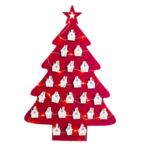 Hanging Felt Christmas Tree Calendar Countdown to Christmas Advent Calendar for Kids Christmas Decorations(Red)